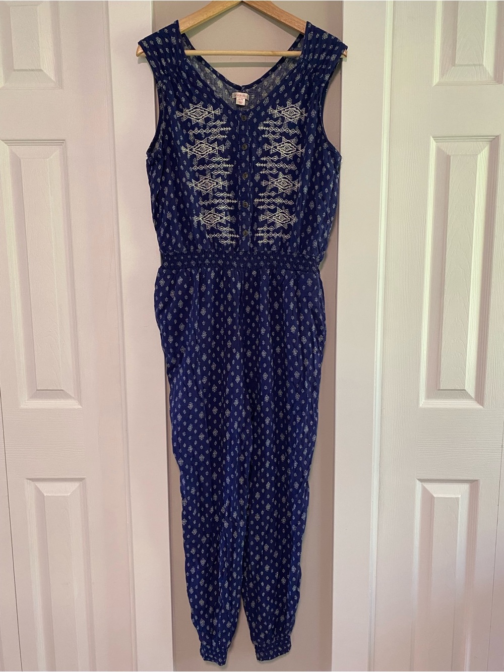 Xhilaration Navy Blue Sleeveless Embroidered Jumpsuit